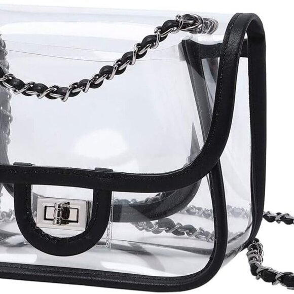 Womens PVC Clear Purse Handbag with Chain Stadium Approved Clear Bag See Through - Picture 2 of 6